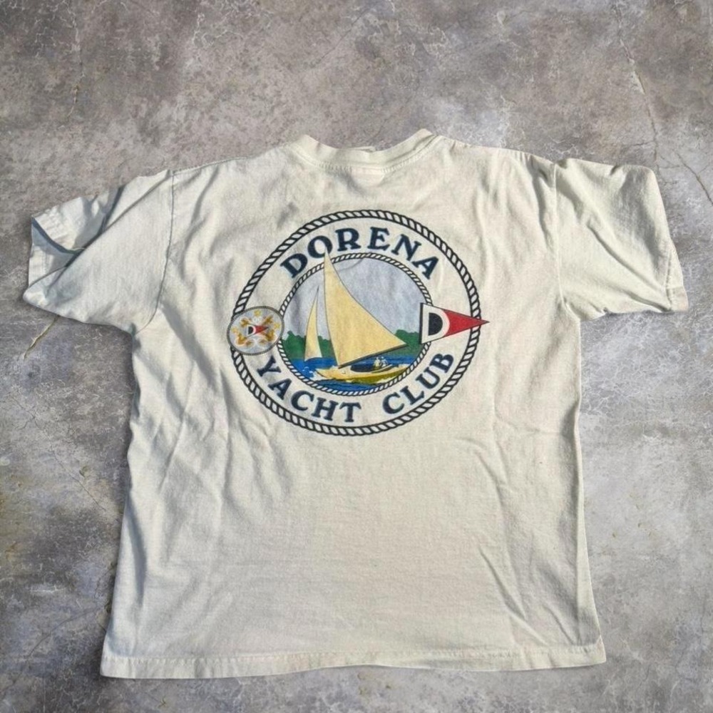Vintage Dorena Yacht Club Sailing T-Shirt White‎ Nautical Graphic Tee USA